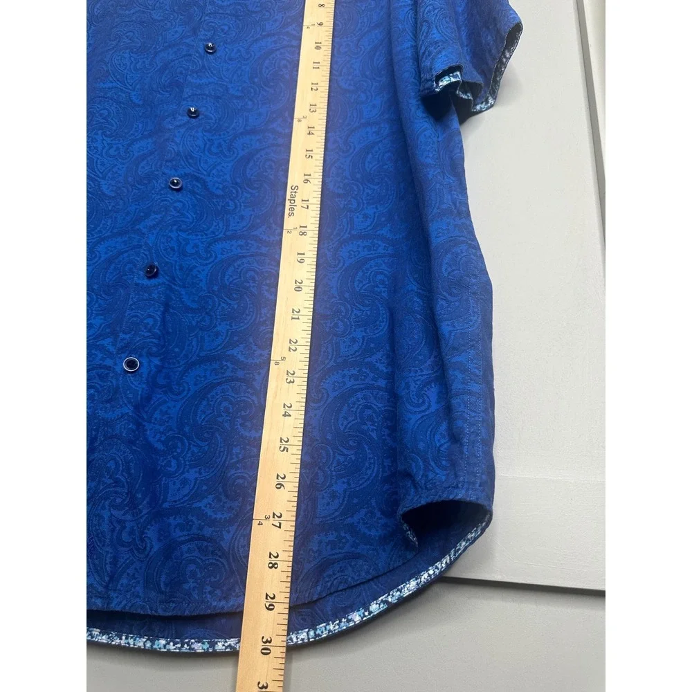 Robert Graham Mens XL Blue Paisley Jacquard Short Sleeve Button Down Shirt